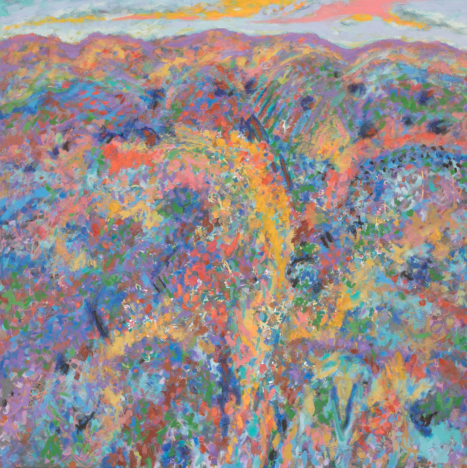 Baboquivori #2 is an original oil on canvas painting measuring 36 × 36 inches, completed in 2004 by American Expressionist Landscape painter Bud Holman.