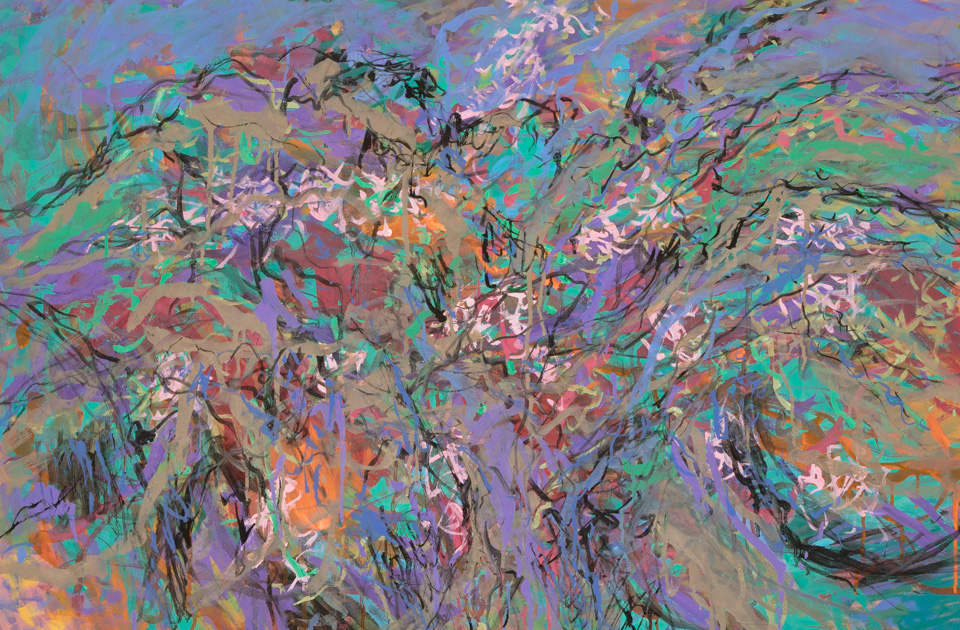 Nogales #183 is an original oil on canvas painting measuring 24 × 36 inches, completed in 2014 by American Expressionist Landscape painter Bud Holman.