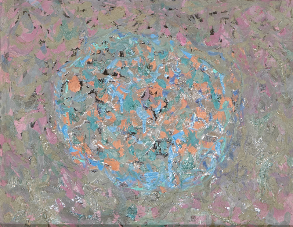 Mud Pie #52 is an original oil on masonite painting measuring 11 × 14.5 inches, completed in 1983 by American Expressionist Landscape painter Bud Holman.